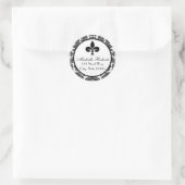 Zwart Damask Fleur De Lys Adreslabel Ronde Sticker (Tas)