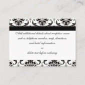 Zwart Damask Geel bruiloft Receptie Kaart (Achterkant)