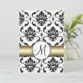 Zwart Damask Goud Bruiloft Uitnodiging (Staand voorkant)