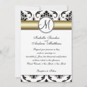 Zwart Damask Goud Bruiloft Uitnodiging (Achterkant)