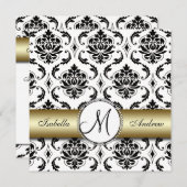 Zwart Damask Goud Bruiloft Uitnodiging (Voorkant / Achterkant)