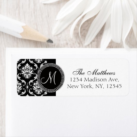 Zwart Damask Initiaal Retouradreslabel Etiket (Insitu)