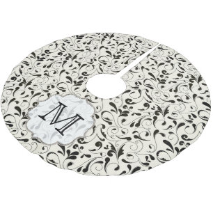 Zwart Damask Lace Monogram Initiaal Tree Rok Kerstboom Rok