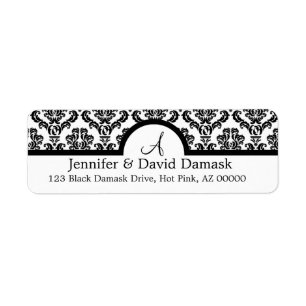 Zwart Damask Monogram Adresetiketten Etiket