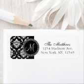 Zwart Damask Monogram Retouradreslabel Etiket (Insitu)
