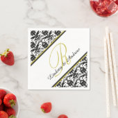 Zwart Damask Wit Goud Monogram Huwelijk Servetten (Insitu)