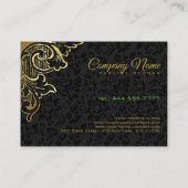 Zwart Damasks Goud Bloemen Ornament Visitekaartje (Achterkant)