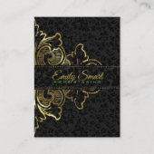 Zwart Damasks Goud Bloemen Ornament Visitekaartje (Voorkant)