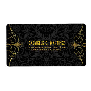 Zwart Damasks & Goud Lijst Etiket