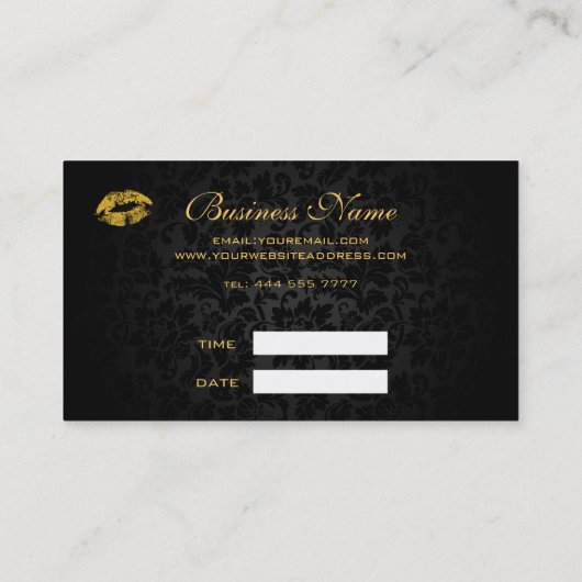 Zwart Damasks Gouden Lippen Visitekaartje (Achterkant)