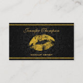 Zwart Damasks Gouden Lippen Visitekaartje (Voorkant)