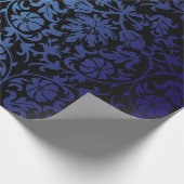 Zwart Damasontwerp | Donkerblauw Cadeaupapier (Hoek)