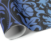 Zwart Damasontwerp | Donkerblauw Cadeaupapier (Rol Hoek)