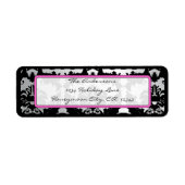 Zwart Damasroze & Zilveradres Etiket (Voorkant)