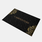 Zwart damast en gouden bloemenkant deurmat (Schuin)