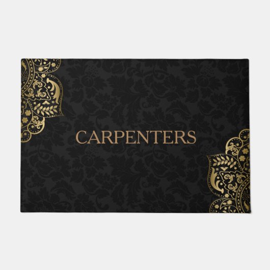 Zwart damast en gouden bloemenkant deurmat (Voorkant)