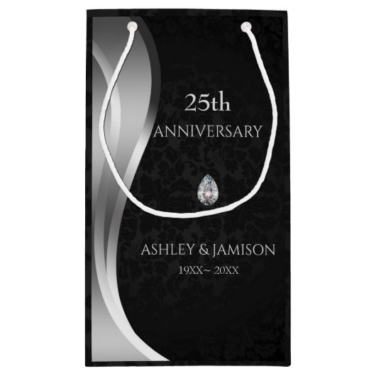 Zwart damast en zilveren werveling klein cadeauzakje (Achterkant)