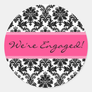 Zwart Damast Hot Pink Envelope Seal Favor Sticker