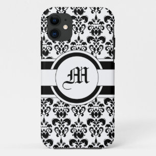 Zwart damast & monogram iPhone 11 hoesje
