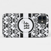 Zwart damast & monogram Case-Mate iPhone case (Achterkant (horizontaal))