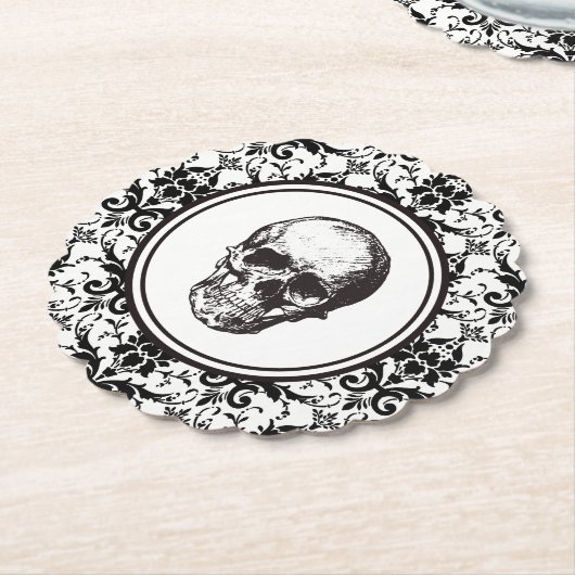  zwart damast patroon schedel HALLOWEEN Kartonnen Onderzetters (Gekanteld)