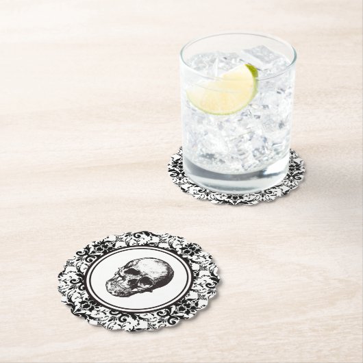 zwart damast patroon schedel HALLOWEEN Kartonnen Onderzetters (Insitu)