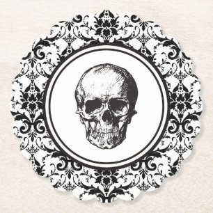 zwart damast patroon schedel HALLOWEEN Kartonnen Onderzetters
