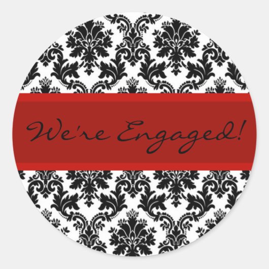 Zwart Damast & Rode Envelop Seal Favor Sticker (Voorkant)