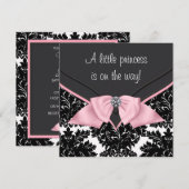 Zwart Damast Roze Bow Princess Baby shower Kaart (Voorkant / Achterkant)