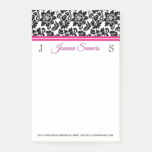 Zwart Damast Roze Streep Post-it® Notes (Voorkant)