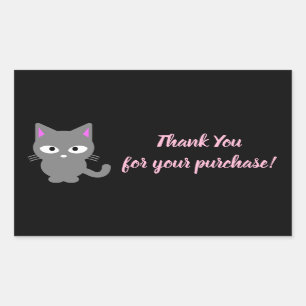 zwart Dank je sticker met grijze kat