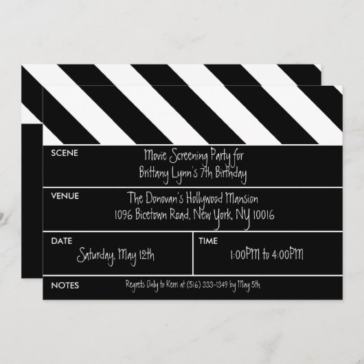 Zwart dat is een 'Wrap Movie Clapper Birthday Part Kaart (Voorkant / Achterkant)