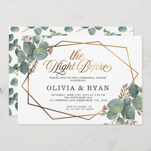 Zwart de nacht voor geo eucalyptus uitnodiging (Voorkant / Achterkant)