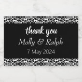 Zwart decoratief damast wit bruiloft sparkling wijnetiket (Enkel label)