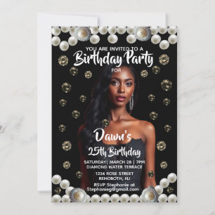 Zwart diamant- en parelfoto voor verjaardagsfeestj kaart
