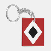 Zwart diamant, witte rand, rood sleutelhanger (Voorkant Links)