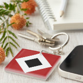 Zwart diamant, witte rand, rood sleutelhanger (Voorkant Rechts)
