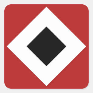 Zwart diamant, witte rand, rood vierkante sticker