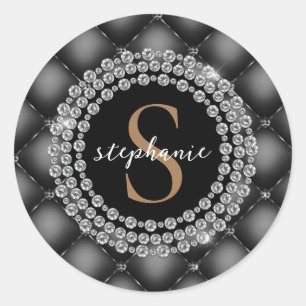 Zwart Diamanten Goud Monogram Elegant Getuft Luxe Ronde Sticker