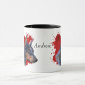 Zwart Doberman Pinscher Rode Abstracte achtergrond Mok (Midden)