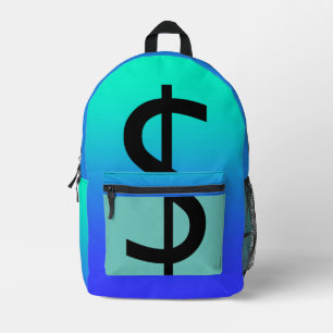 Zwart Dollar teken Aqua Bedrukte Rugzak