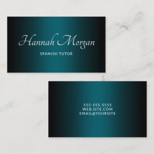 Zwart Donker Blauwgroen Ombre Elegant Script Visitekaartje