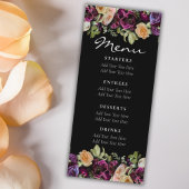 Zwart Donker Paarse  Bloemen Elegante Bruiloft Menu
