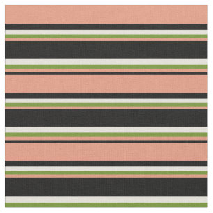 Zwart, donkere zalm, groen & beige gevoerd patroon stof