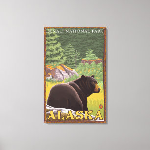 Zwart draag in Bos - Nationaal Park Denali, Canvas Afdruk