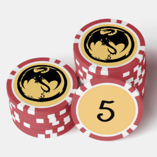 Zwart Dragon goud rood 5 gestreepte poker chip