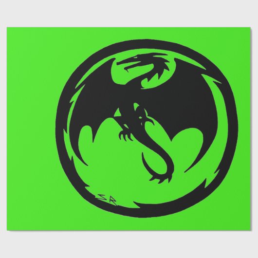 Zwart Dragon groen mat inpakpapier groot (Vlak)