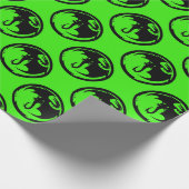 Zwart Dragon groen mat inpakpapier medium (Hoek)