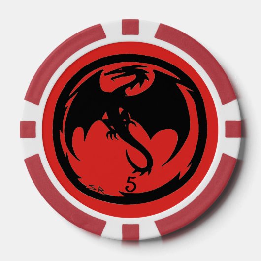 Zwart Dragon rood 5 gestreepte poker chip (Voorkant)