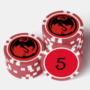 Zwart Dragon rood 5 gestreepte poker chip